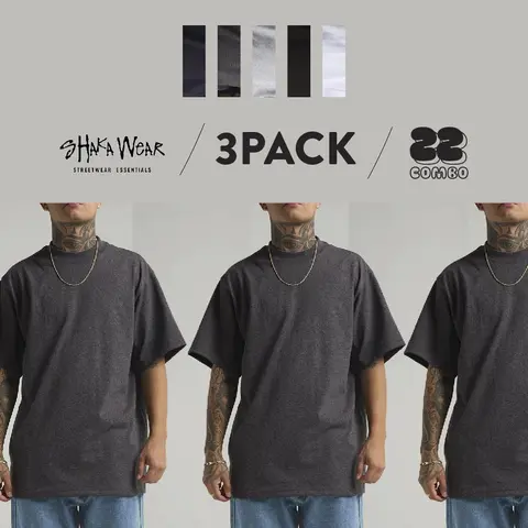 SHAKAWEAR Men's 3-Pack Heavyweight Crewneck Streetwear T-Shirts - Breathable Cotton, Short-Sleeve, Casual Fit, Pull On, Vintage Multi-Function Big & Tall Valentines Day Tees (S to 5XLT)