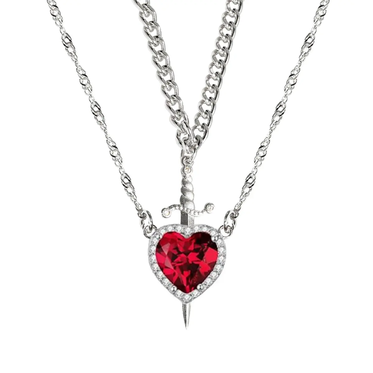 Jemant Heart And Sword Necklace For Couples Boyfriend And Girlfriend Heart And Sword Couple Necklace Matching Set Stainless Steel Cuban Chain Hypoallergenic Jewelry Romantic Meaningful Love Valentine's Day Anniversary Gifts For Him And Her Bf And Gf