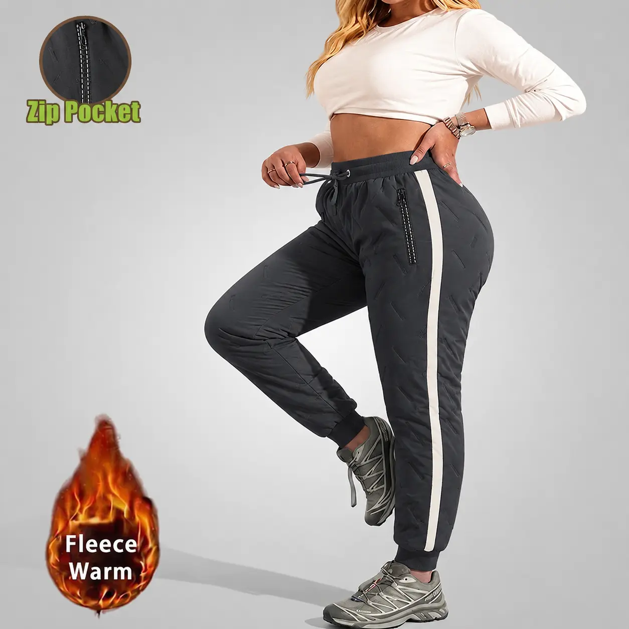 Women’s fleece-lined winter pants | waterproof thermal warm joggers | slim-fit insulated cold-weather trousers for outdoor hiking, skiing, and everyday wear | not bulky, fits all body types — women’s clothing