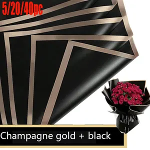 5/20/40pcs double-sided waterproof flower wrapping paper, black and pink with gold edge wrapping paper, is very suitable for wedding party decoration, birthday party gift packaging, Valentine's Day, Mother's Day gifts, Christmas, etc. It can also be used