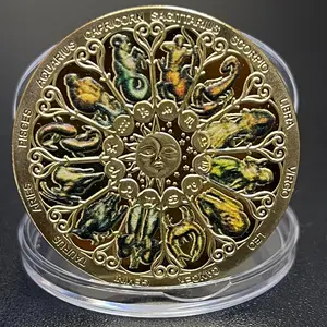 Zodiac Medallion Featuring all twelve Constellation signs and symbols: Aries, Taurus, Gemini, Cancer ,Leo ,Virgo ,Libra ,Scorpio ,Sagittarius ,Capricorn ,Aquarius ,Pisces