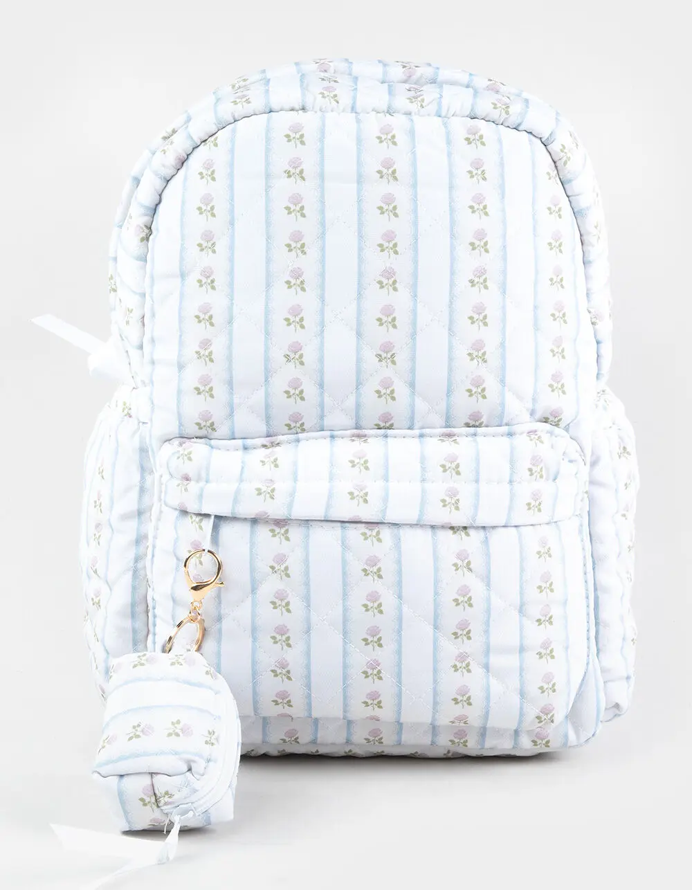 TILLYS Womens Quilted Floral Stripe Backpack, White Combo TILLYS Womens Quilted Floral Stripe Backpack, White Combo