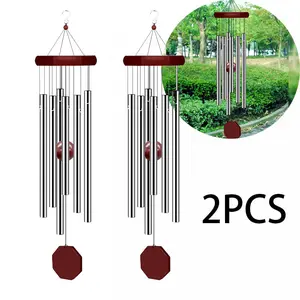 2 Pack Memorial Wind Chimes Outdoor Large Deep Tone, Elegant Sympathy Wind-Chime Personalized with 6 Tuned Tubes for Garden Patio Balcony and Home