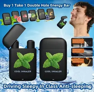 Double Hole Nasal Inhaler Stick (2 Pack) - Refreshing Aromatherapy Energy Bar with Cooling Mint & Fruit Essential Oils - Anti-Drowsy Breathing Stick for Driving, Studying & Work Focus nose