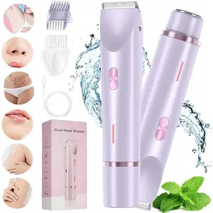 Women's Electric Bikini Trimmer Shaver, 2-In-1 Ipx7 Waterproof Wet/dry Hair Remover, Rechargeable Grooming Kit for Face & Body Care, Underarm Trimmer