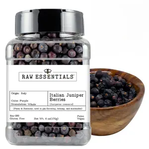 Raw Essentials Italian Juniper Berries - Piney and Resinous - Gin Flavoring, Brining, and Marinades - Non-GMO, Gluten Free, Paleo and Vegan - 6 Ounce Bottle