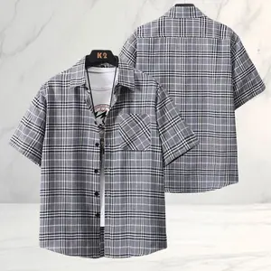 Classic plaid short-sleeve men’s shirt, Japanese casual street style, breathable skin-friendly fabric that stays cool and doesn’t feel stuffy when you sweat, classic notched lapel single-breasted design—simple yet elegant, chest patch pocket design practi