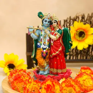 Indian God Radha Krishna Statue - 5.7”H Hindu Goddess Radha and God Krishna Sculptur India Murti Item Home Office Temple Mandir Shrine Altar Pooja Item