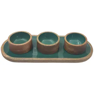 Temp-tations Woodland Set of (3) Wood Ramekins with Elongated Tray