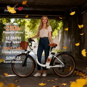 DYU C6 Pro 26" Retro City E-Bike, 250W, 36V 15.6Ah Removable Battery, Up to 50 Miles, 15.5MPH, Shimano 7-Speed, Front Basket & Rear Rack, 264lbs Payload,UL 2849 Certified