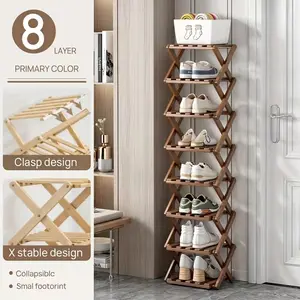 Collapsible Bamboo Shoe Rack - Space Saving Foldable Organizer for Small Spaces
