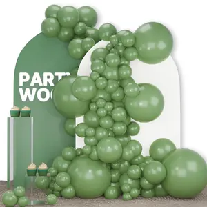 PartyWoo Sage Green Balloons 140pcs Different Sizes Pack of 18 12 10 5 Inch Olive Eucalyptus Dusty Green Boho Neutral Balloon Arch Kit for Jungle Forest Dinosaur Birthday Party Decorations Green-F81