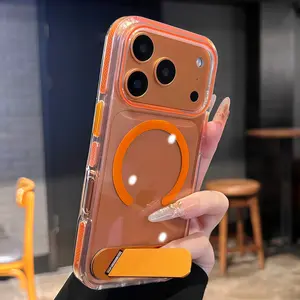 Premium clear magnetic case, new arrival for iPhone 17 series - works for iPhone 17 Pro Max, also compatible with iPhone 16, 15. Unique stylish design, great for couples. Drop protection, built-in foldable kickstand.