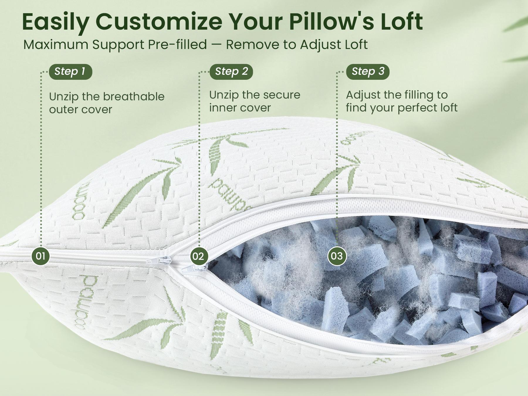 Shredded Memory Foam Pillows Set of 2, Adjustable Cooling Pillows, Rayon Derived from Bamboo Bed Pillows with Washable Cover, Comfy Support for Hot Side Back Stomach Sleepers Shredded Memory Foam Pillows Set of 2, Adjustable Cooling Pillows, Rayon Derived from Bamboo Bed Pillows with Washable Cover, Comfy Support for Hot Side Back Stomach Sleepers
