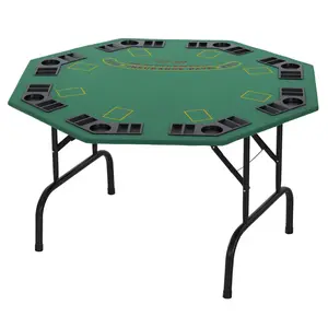 Soozier Foldable 47" Octagon Poker Table for 8 Players with Cup Holders, Chips Tray, Green Felt - Ideal for Card Games, Blackjack
