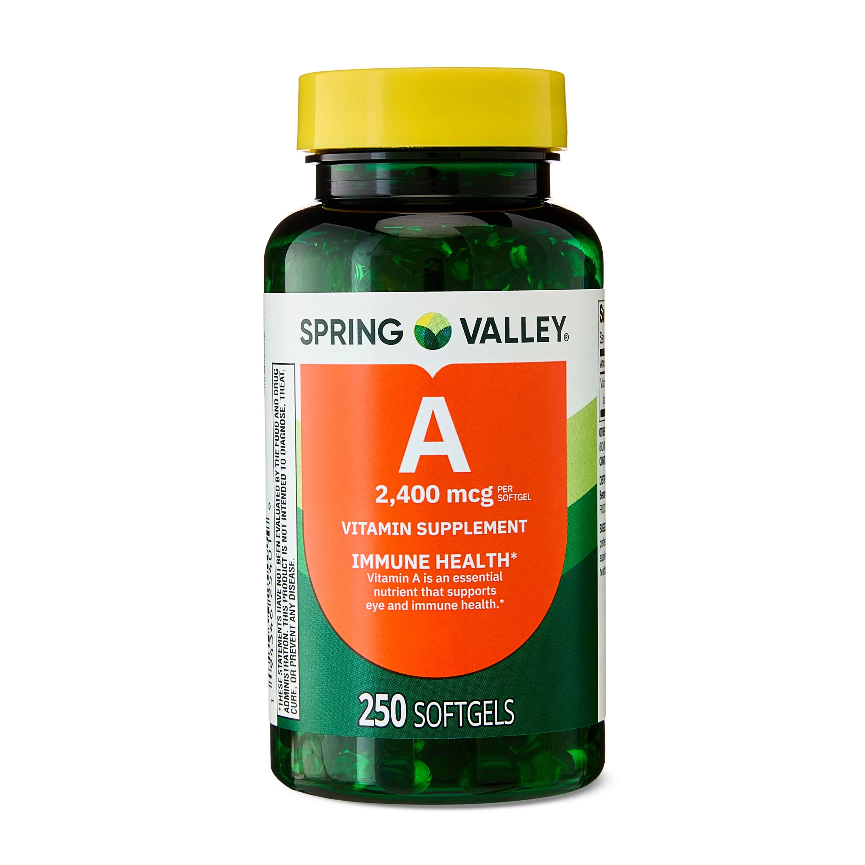 Spring Valley Vitamin A Supplement 2400mcg per Softgel 250 Count - Supports Eye Health, Immune System, and Skin Health, Easy to Swallow