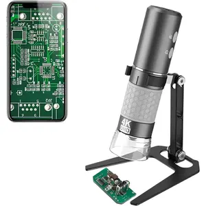 WiFi USB Digital Handheld Microscope, 50 to 1000x Wireless Magnification Endoscope 4K 3840x2160P Camera 8 LEDs with Metal Stand for iPhone iPad Android  Windows Linux Chrome