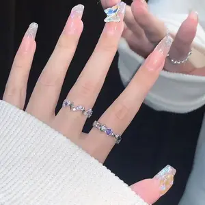 INS Sweet Style Open Heart Ring with Purple Zircon for Women morganite  engagement