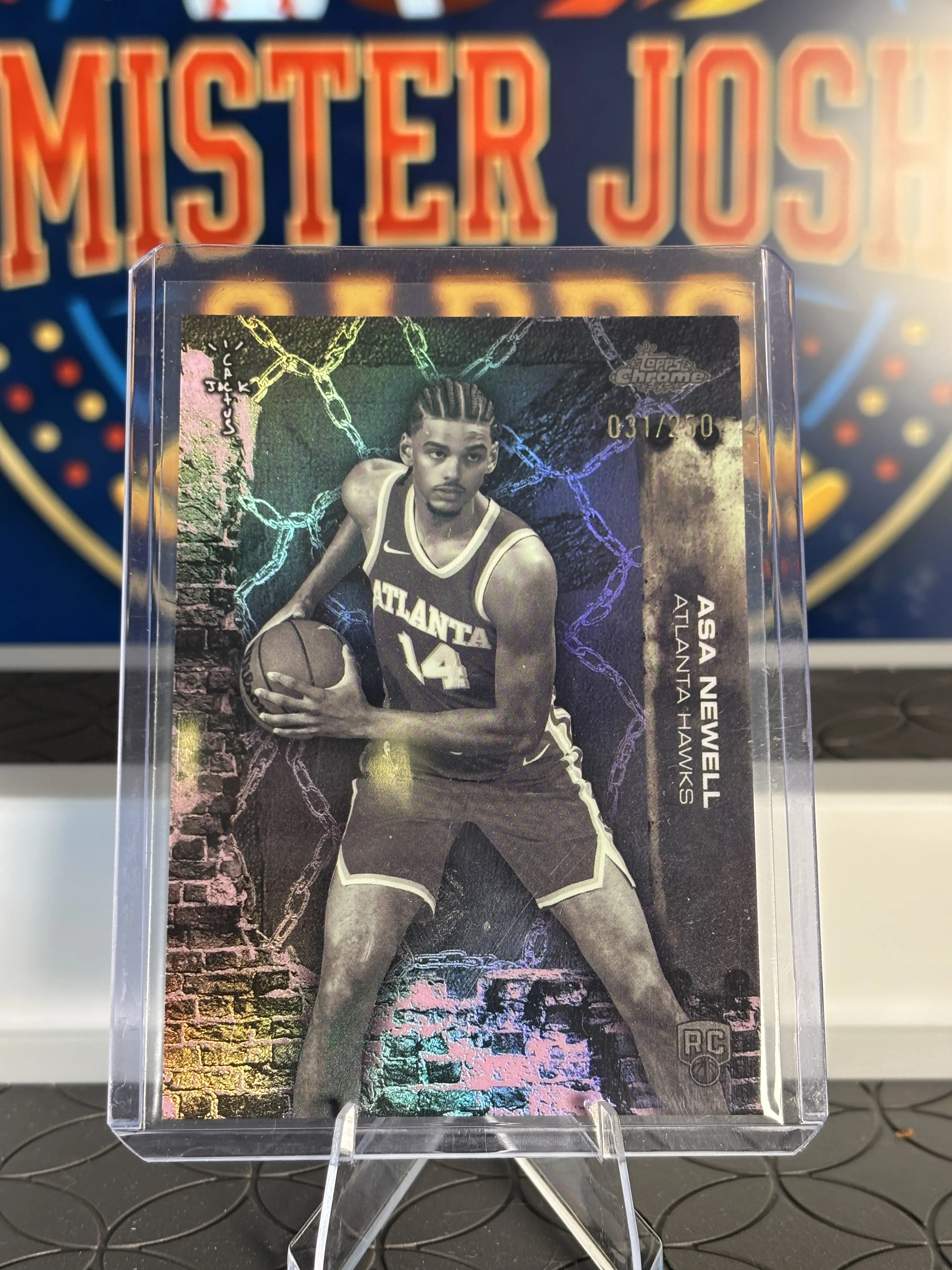 Asa Newell Rookie Card 031/250, 2025-26 Topps Chrome Cactus Jack Refractor RC #83, Atlanta Hawks, Officially Licened NBA Trading Cards