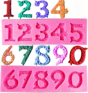 Silicone Fondant Molds, 2 Pack 3D Silicone Number 0-9 Embossed Fondant Chocolate Baking Molds for Decorating Birthday Cake Candy Chocolate DIY Craft Projects