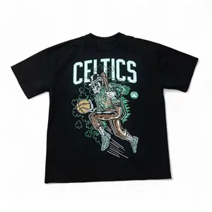 Skeleton Basketball Premium Heavyweight Streetwear Tee, Vintage 90s Bootleg Celtics Graphic T-Shirt, Urban Menswear Running Skeleton Top, Retro Boston Hoops Aesthetic Apparel, Unisex High-End Cotton Shirt