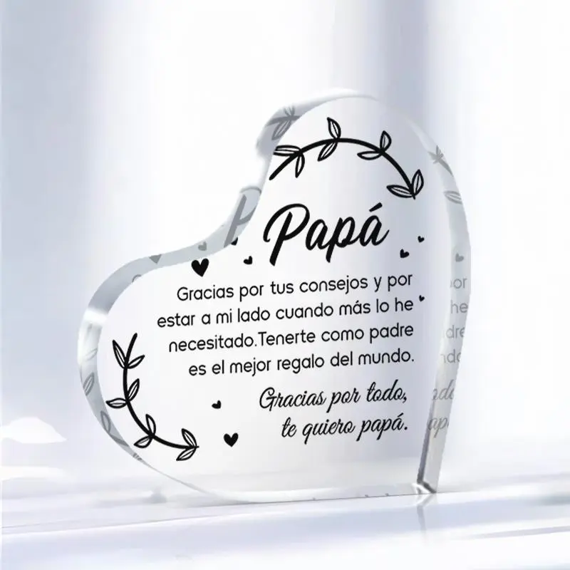 Heart Shaped Acrylic Desk Plaque, 1 Count/5pcs Spanish Papa Letter Heart Shaped Acrylic Desk Plaque, Thank You Gift for Father, Birthday Gift, Decor, Acrylic Plaque Sign, Acrylic Desktop Decoration, Home Office Decoration