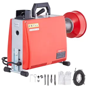 summervibes VEVOR 66FTx 5/8 Inch Drain Cleaner Machine, 250W Electric Sewer Snake Auger Manual Feed - with 7 Cutters, 2 Steel Cables (66'x 5/8 and 15'x 3/8) CW/CCW Control for 1.6 to 4 Pipes, Pipe Cleaning, 7 Cutters Set