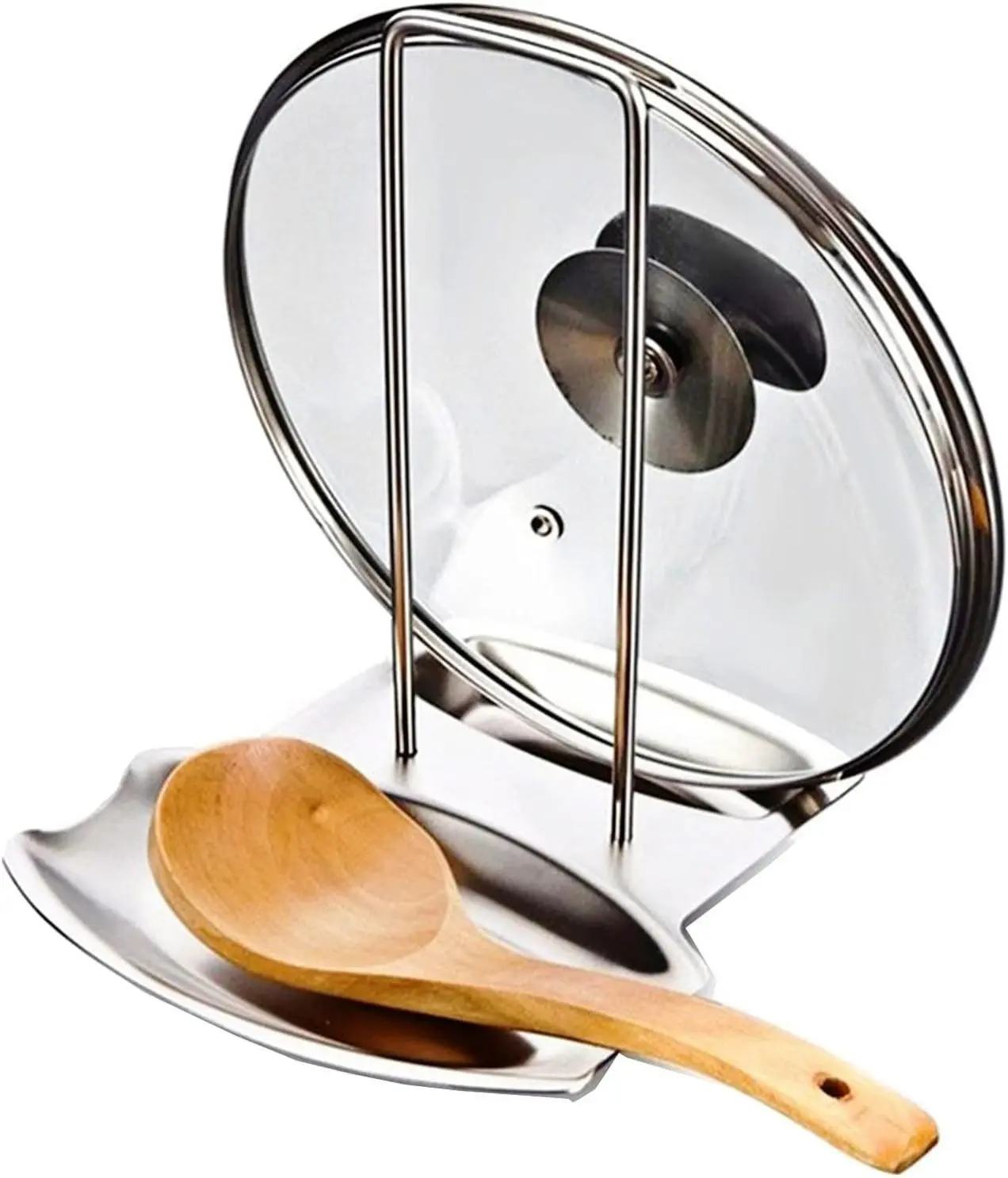 Stainless Steel Pan Lid & Spoon Holder – Kitchen Organizer & Rest Shelf