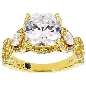 JTV White Cubic Zirconia 18k Yellow Gold Over Sterling Silver 13th Anniversary Ring