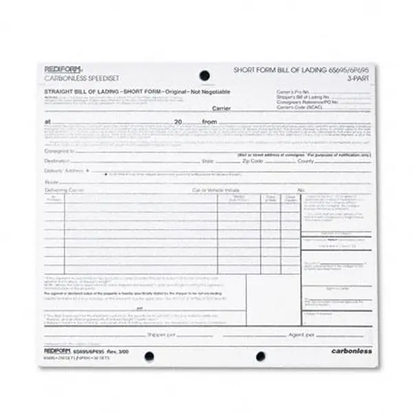 Rediform 6P695 Shipping Bill of Lading 8-1/2 x 7 3-Part 50 Loose Form Sets Pack