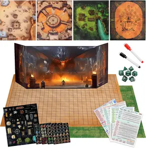 CZYY Foldable Battle Mat with DM Screen, Game Tokens, Dice Set - 2-Sided Wet & Dry Erase Terrain, Ultimate DND Starter Set, Accessories, Gift for Dungeon Master & Player