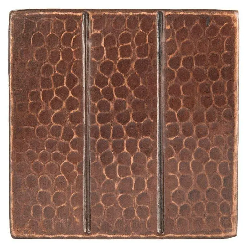 4" x 4" Hammered Copper Tile with Linear Design