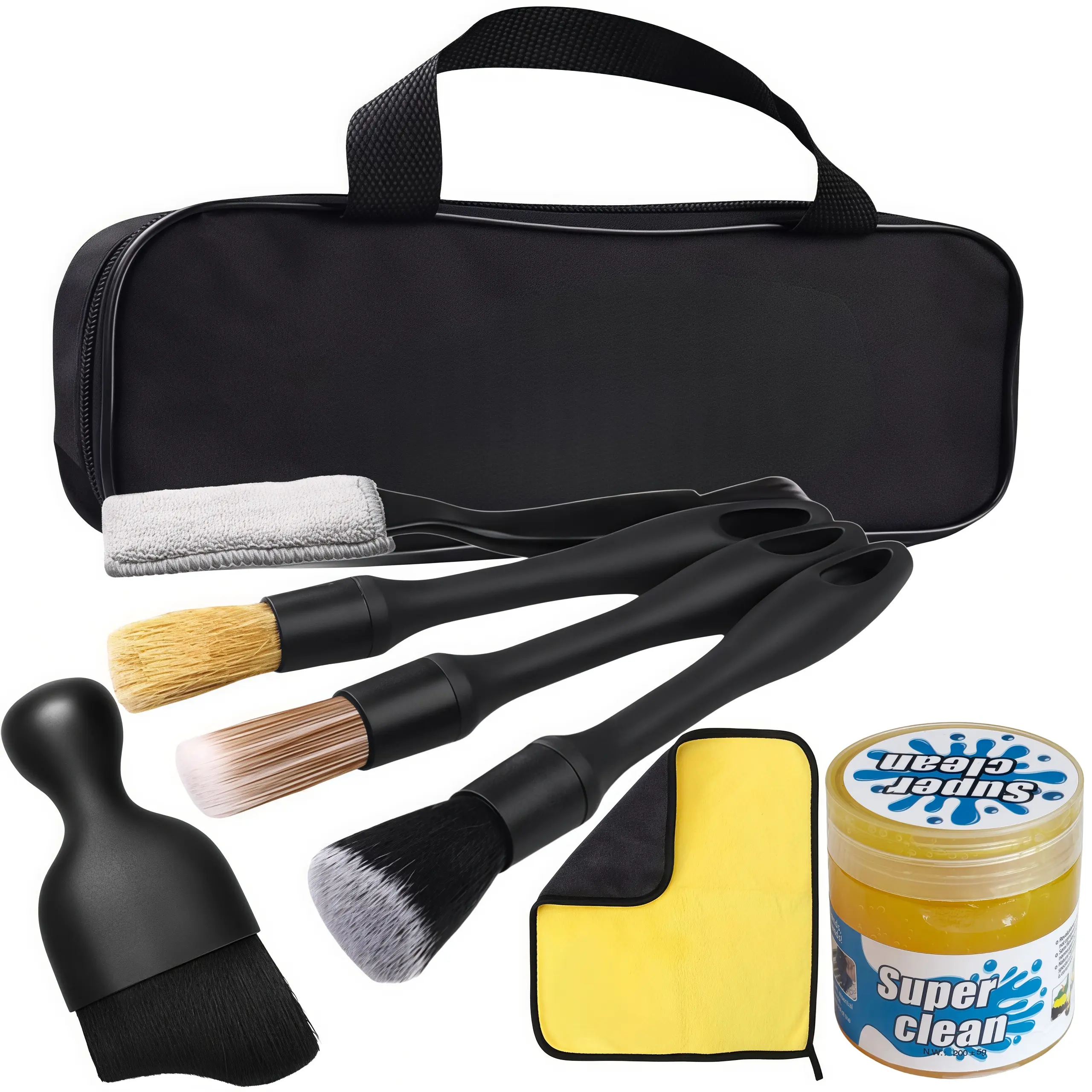 LMMAKE 1SET Car Interior Detailing Kit – Non-Sticky Cleaning Gel, Ultra-Soft Detailing Brushes, Dual-Head Vent Brush, Microfiber Towels & Storage Bag, Compatible with Cars, Trucks & SUVs