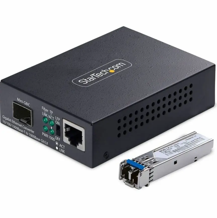 Startech MCM1110SMLC40 All-Metal Gigabit Ethernet Copper-to-Fiber Media Converter with Power Adapter for Single-Mode Networks