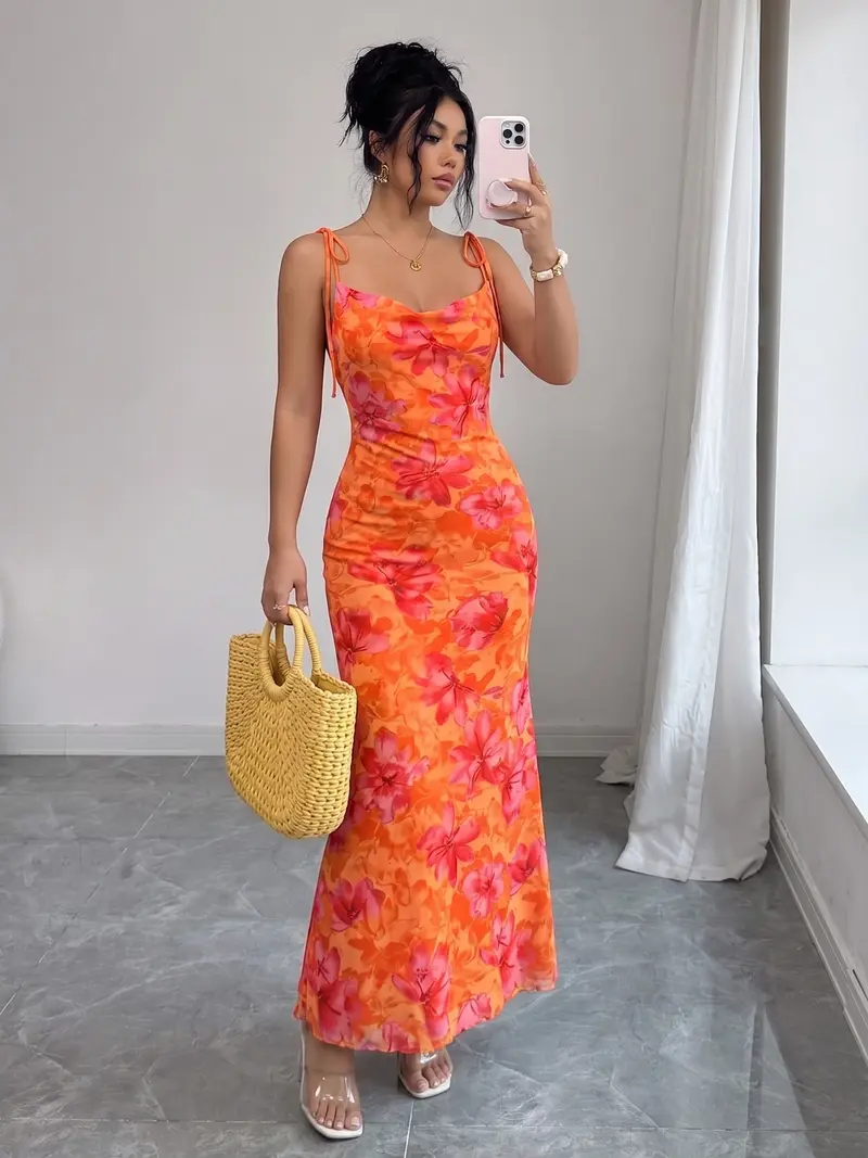girl wearing orange dress - TikTok Shop