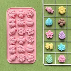 1pc 18-Cavity Leaf, Flower, Bow Shape Non-Stick Silicone Molds for Gummies, Chocolate, Candy, Cake Decorating & Baking Tool