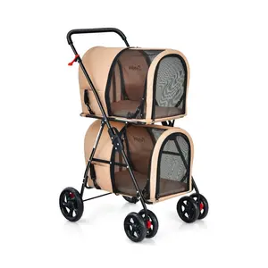 4-in-1 Double Pet Stroller with Detachable Carrier and Travel Carriage