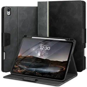 TechGuard iPad Air 13 inch 2025 M3 & 2024 M2 Vegan Leather Case with Pencil Holder Auto Wake/Sleep Multi-Angle Viewing Stand Black