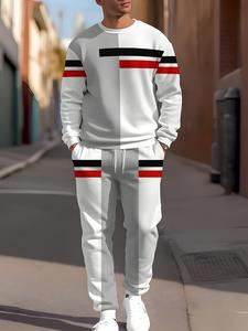 Comfortable Men's Casual Set - Soft Long Sleeve Round Neck Top and Stylish Printed Comfortable Running Pants, Machine Washable, Easy to Care for, Suitable for Daily Leisure