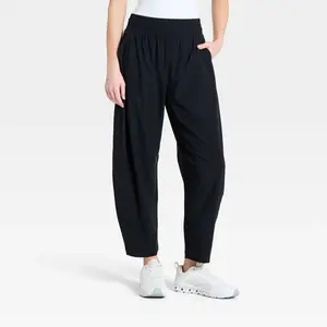 Women's High-Rise Woven Barrel Leg Pants - All In Motion Slate Black XXL