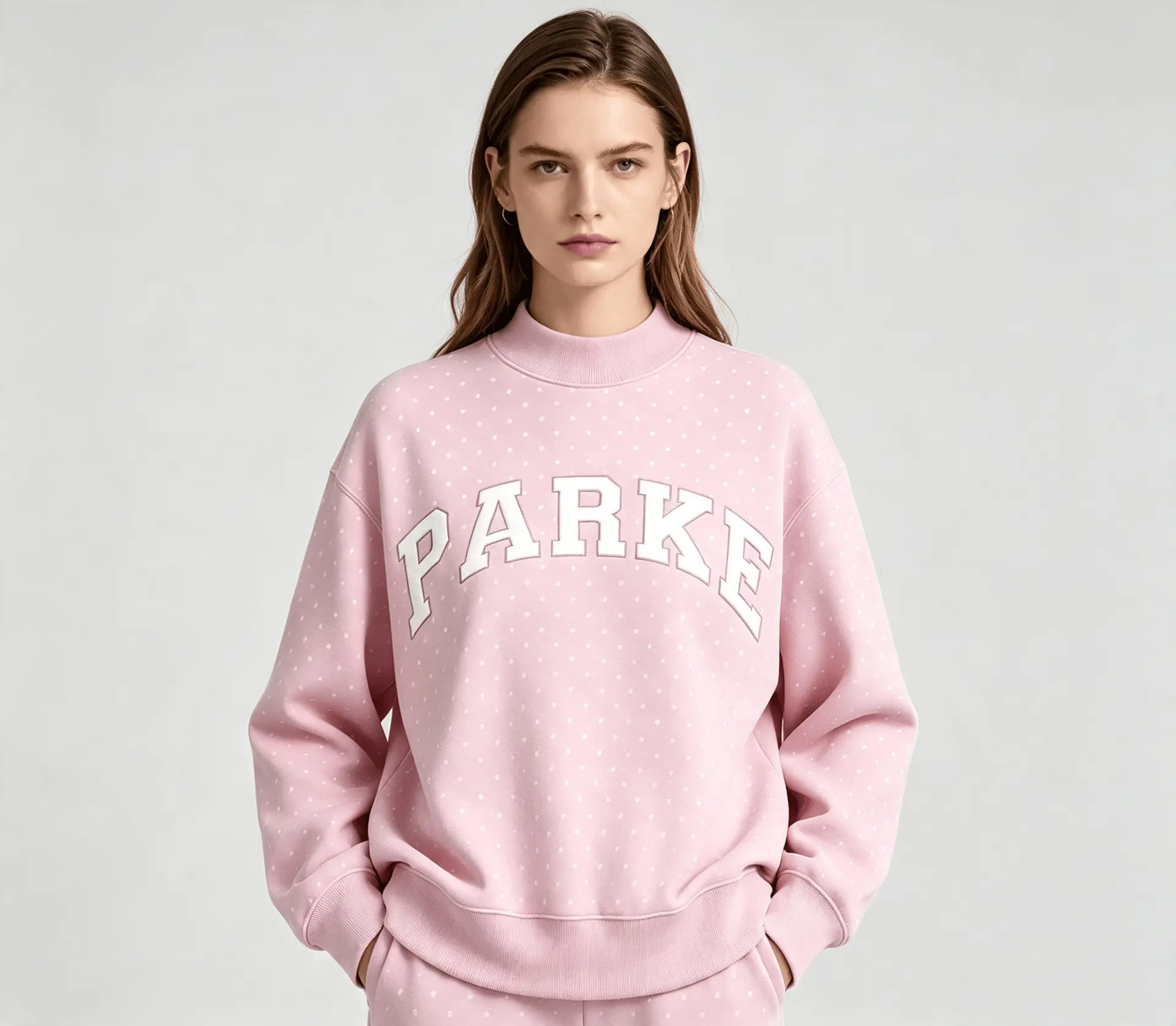 2026 women's new PARKE pure cotton high neck sweatshirt sports and fitness print