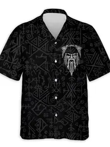 Viking Odin The Sons of Fenrir tattoo Beach Hawaiian Shirt Button Down Summer Vacation Beach Party Shirt