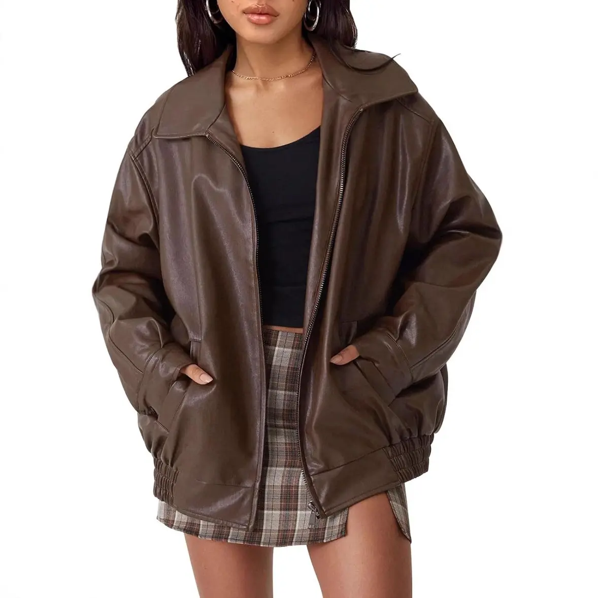 Womens Oversized Leather Jackets Faux Suede Fall Fashion Motorcycle Coats Winter Outfits Clothes 2025 Womenswear Tops