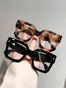 Vintage Oversize Square Frame Glasses for Women, Fashionable Frames Glasses, Trendy Clear Lens Eyeglasses Set, Fashion Accessories for Everyday Use and Outdoor Activities, Stylish Square Frames