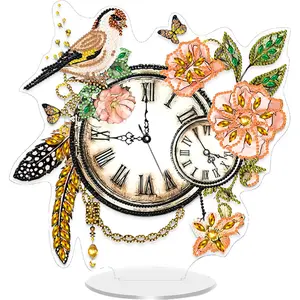 Acrylic Special Shape Flower Butterfly 5D Diamond Painting Clock Art Craft Diamond Painting Clock Handicraft Diamond Art Clock Ornaments Kit Living Room Decoration