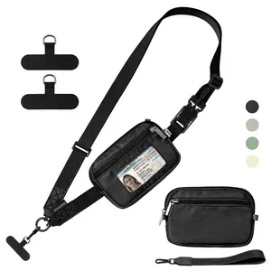 Nekmit Cell Phone Lanyard with Detachable Wrist Strap and Pouch, Adjustable Crossbody Phone Strap with 2 Patches, Hands-Free for Travel & Daily Use