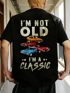 Vintage Car Theme Graphic T-Shirt, Classic Short Sleeve Fitted Casual Tee for Car Enthusiasts, Street Style Streetwear Daily Wear and Auto Show Fashion