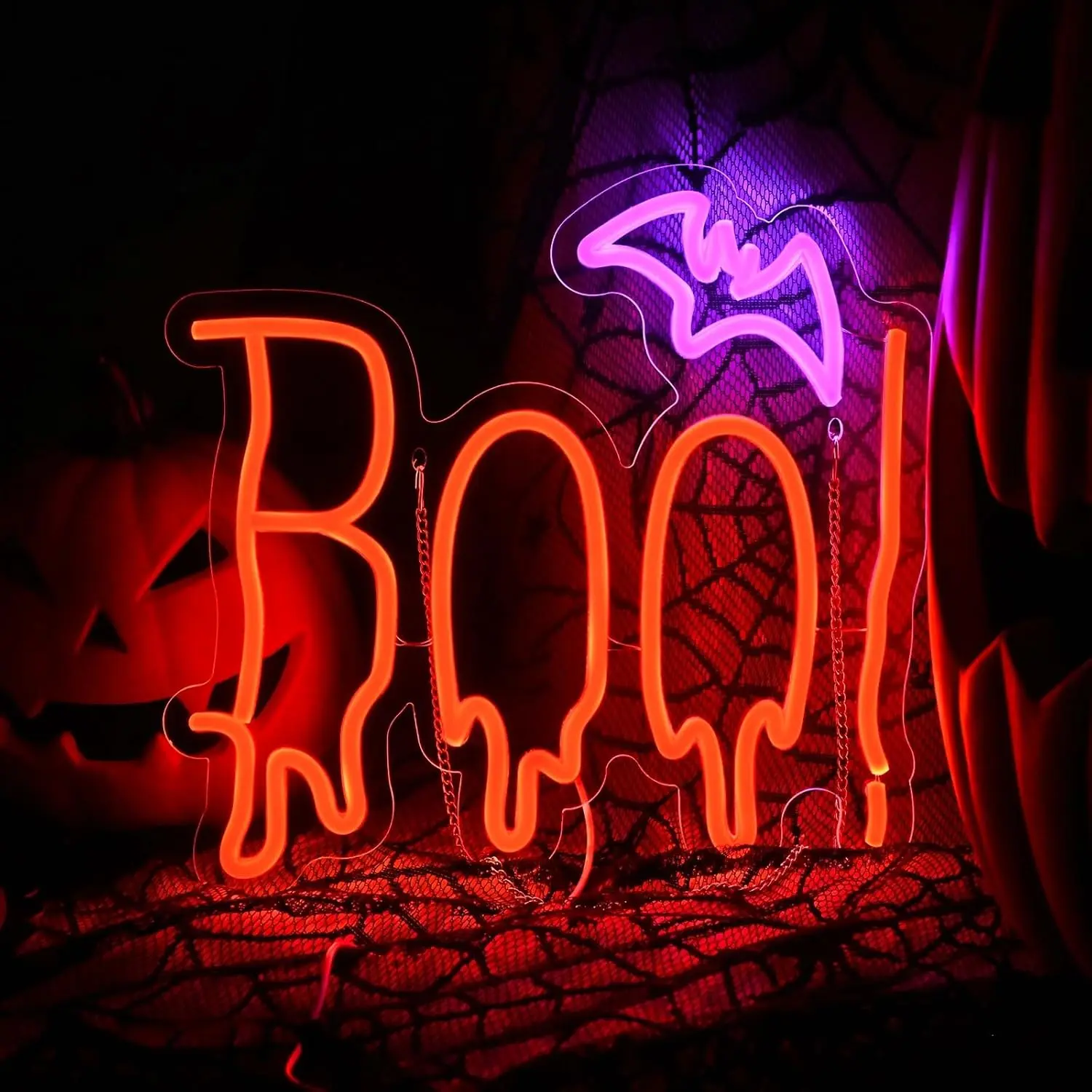 BOO Batn Neon Sign, Halloween Party Decorations, for Wall Decor, Trick or Treat Party Backdrop Haunted house Goth or alternative-themed room Spooky-themed bar Costume party