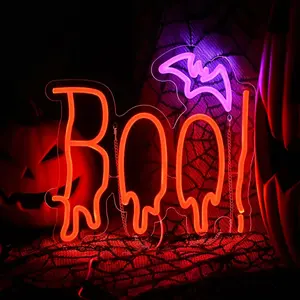 BOO Batn Neon Sign, Halloween Party Decorations, for Wall Decor, Trick or Treat Party Backdrop Haunted house Goth or alternative-themed room Spooky-themed bar Costume party