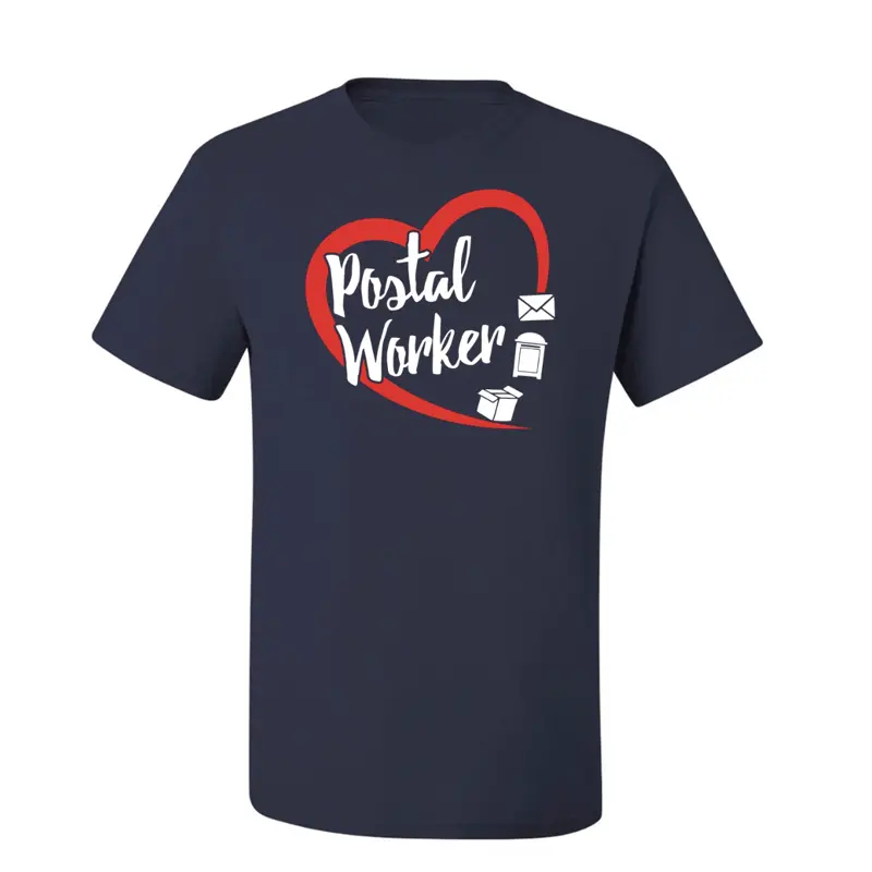 Navy Graphic Postal Worker T-Shirt in XS to XXXL Sizes